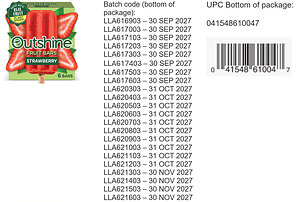 UPDATED - DREYER'S GRAND ICE CREAM, INC. ISSUES VOLUNTARY RECALL ON SELECT OUTSHINE FRUIT BARS DUE TO POSSIBLE FOREIGN MATTER CONTAMINATION