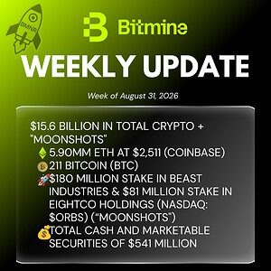 Bitmine Immersion Technologies (BMNR) anuncia que sus tenencias de ETH alcanzan los 5,90 millones de tokens